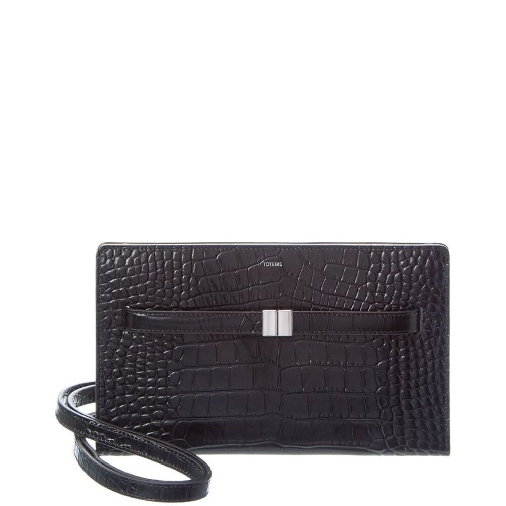 Toteme Croc-Embossed Leather Crossbody, Black